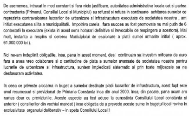 Consilierii municipali au primit, înainte de şedinţă, o scrisoare de la FinCoGeRo